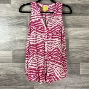 Anthropologie Maeve Tunic Top Womens 2 Pink Aztec Sleeveless V Neck Button Front